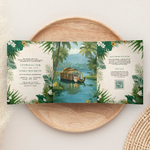 Convite Com Dobra Tripla Casa de Barco nos Backwaters de Kerala Casamento I