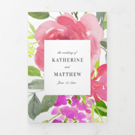 Convite Com Dobra Tripla Casamento bonito com Primavera Floral Watercolor A