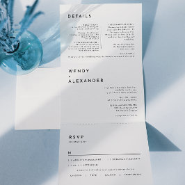 Convite Com Dobra Tripla Casamento Branco Moderno, Tudo em Um