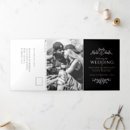 Convite Com Dobra Tripla Casamento branco preto com arte cardíaca monográfi