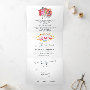 Convite Com Dobra Tripla Casamento Caprichoso em Las Vegas