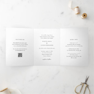 Convite Com Dobra Tripla Casamento Clássico Código QR Elegante