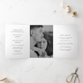 Convite Com Dobra Tripla Casamento clássico de Eterno preto e branco