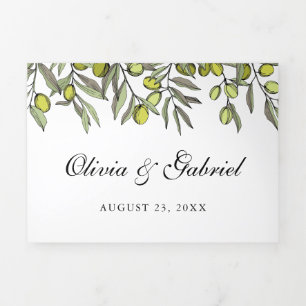 Convite Com Dobra Tripla Casamento clássico de Olive Elegante