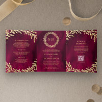 Casamento Código QR do Ramo de Folha Dourada Rosa