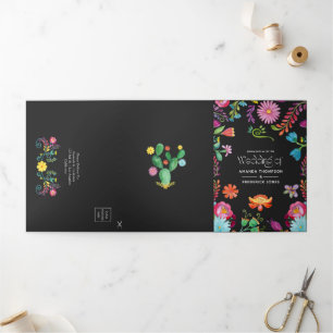 Convite Com Dobra Tripla Casamento Colorido Floral Fiesta Mexicana