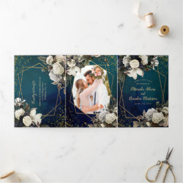Convite Com Dobra Tripla Casamento com Aquarela Floral Moderna