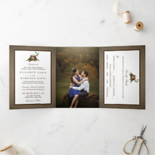 Convite Com Dobra Tripla Casamento com Árvore de Monograma Russo do País e 