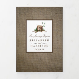 Convite Com Dobra Tripla Casamento com Árvore de Monograma Russo do País e