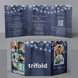 Convite Com Dobra Tripla Casamento com fotos multicêntricas QR RSVP