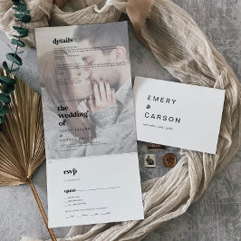 Convite Com Dobra Tripla Casamento com o nome de fotografia desbotado da ti