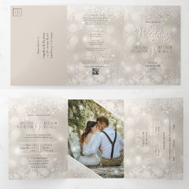 Convite Com Dobra Tripla Casamento com Orçamento Controlado com Foto Glitte