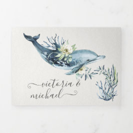 Convite Com Dobra Tripla Casamento da Vida no Mar do Oceano