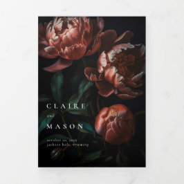 Convite Com Dobra Tripla Casamento das Flores Góticas Românticas Escuras