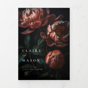 Convite Com Dobra Tripla Casamento das Flores Góticas Românticas Escuras
