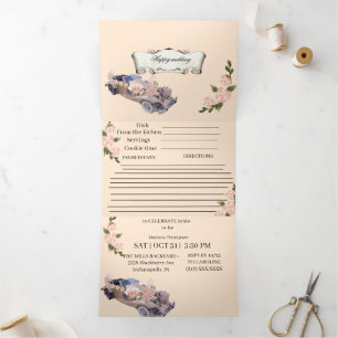 Convite Com Dobra Tripla Casamento de carro Navy Floral Chá de Noiva &Recei