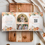 Convite Com Dobra Tripla Casamento de Código QR de Foto Floral de Abóbora d<br><div class="desc">Incêndio aos seus convidados com este elegante convite para casamento,  com lindas flores aquáticas e tipografia moderna,  com cartão RSVP online. Basta adicionar os detalhes do seu evento neste modelo fácil de usar e adorar este cartão com as suas fotografias favoritas para o tornar um convite personalizado único.</div>