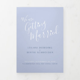 Convite Com Dobra Tripla Casamento de coração branco azul, tudo em um