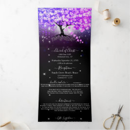 Convite Com Dobra Tripla Casamento De Folha De Coração Rosa Púrpura Elegant