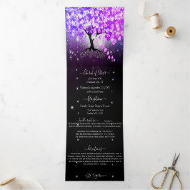 Convite Com Dobra Tripla Casamento De Folha De Coração Rosa Púrpura Elegant