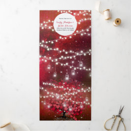 Convite Com Dobra Tripla Casamento de Folha do Coração Vermelho e Negro Ele