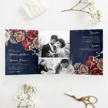 Casamento de Foto Azul do Marinho Rustic Burgundy 