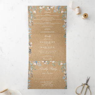Convite Com Dobra Tripla Casamento de Foto de Flores Silvestres Kraft Rústi