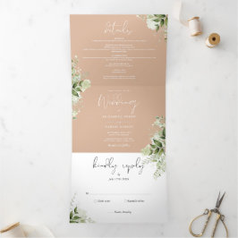 Convite Com Dobra Tripla Casamento de Foto de Vegetação Botânica Tão Modern