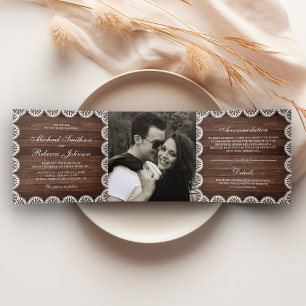 Convite Com Dobra Tripla Casamento De Foto Do Rato Rustic Barn Wood Scallop