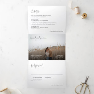 Convite Com Dobra Tripla Casamento de Foto Elegante Moderno
