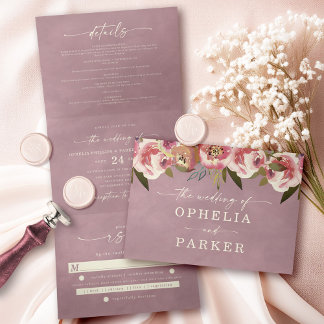 Convite Com Dobra Tripla Casamento de Foto Floral Ophelia Cottagecore