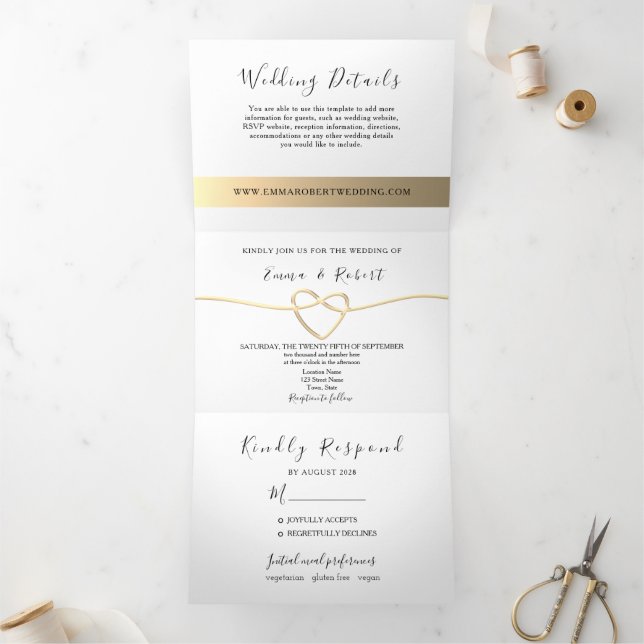 Convite Com Dobra Tripla Casamento de Foto Simples e Elegante (Dentro)