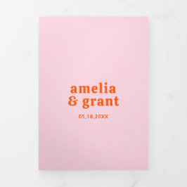 Convite Com Dobra Tripla Casamento de Fotografia do Código QR Cor-de-Laranj