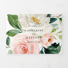 Convite Com Dobra Tripla Casamento De Fotografia Multifuncional Floral boni