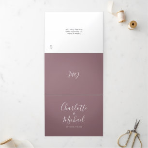 Convite Com Dobra Tripla Casamento de Fotografias do Monograma do Script Mo