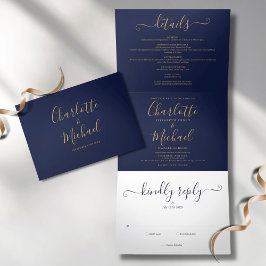 Convite Com Dobra Tripla Casamento de Fotografias Minimalista do Script Dou