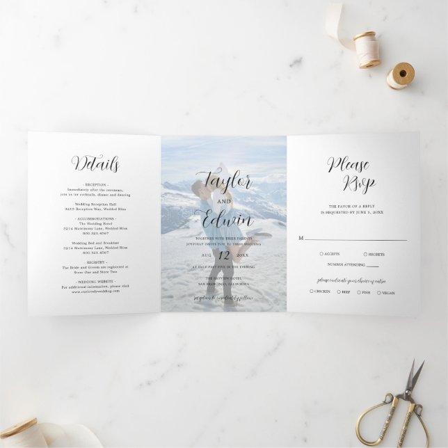 Convite Com Dobra Tripla Casamento de Fotografias Modernas Simples Contempo (Dentro)