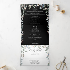 Convite Com Dobra Tripla Casamento De Fotos De Flores Selvagens Pretas E Br