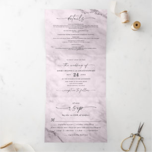 Convite Com Dobra Tripla Casamento de Mármore Metálico Roxo Mauve Elegante