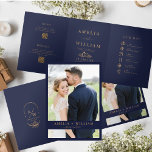 Convite Com Dobra Tripla Casamento de RSVP de Código QR de Foto Azul de mar<br><div class="desc">Convite de casamento Gatefold azul marinho com RSVP e Detalhes do Código QR,  Convite All-In-One Foto,  Nossos convites de casamento concertina são uma maravilhosa opção de convite completo.</div>
