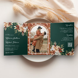 Convite Com Dobra Tripla Casamento de Terracota Floral Flor Silvestre Esmer