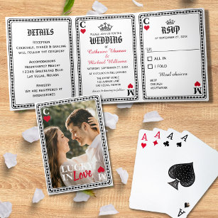 Convite Com Dobra Tripla Casamento De Vegas Casino Jogando Cartaz Com Sorte