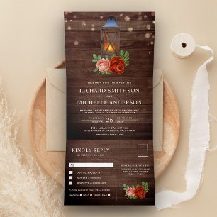 Convite Com Dobra Tripla Casamento De Vintage Rustic Country Floral Wood La