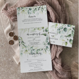 Convite Com Dobra Tripla Casamento de Watercolor Eucalyptus Greenery