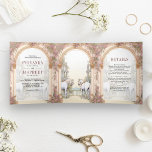 Convite Com Dobra Tripla Casamento do antigo Palácio Indiano com Cavalos de<br><div class="desc">Incêndios aos seus convidados com este adorável convite de casamento de conto de fadas com belos cavalos brancos e arcos majestosos com a tipografia moderna. Basta adicionar os detalhes do seu evento neste modelo fácil de usar e enfeitar este cartão com a sua foto favorita para torná-lo um convite único....</div>