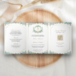 Convite Com Dobra Tripla Casamento do Código QR da Cruz Católica Dourada Az<br><div class="desc">Encontrem seus convidados com isso tudo em um convite de casamento católico com lindas flores e fontes elegantes com código QR para RSVP online. Basta adicionar os detalhes do seu evento neste modelo fácil de usar e enfeitar este cartão com a sua foto favorita para torná-lo um convite único.</div>