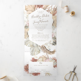 Convite Com Dobra Tripla Casamento do Deserto Moderno Pampas Boho