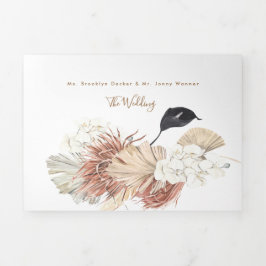 Convite Com Dobra Tripla Casamento do Deserto Moderno Pampas Boho