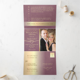 Convite Com Dobra Tripla Casamento Dourado de Mauve Purple
