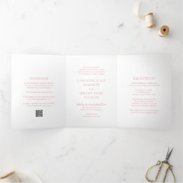Convite Com Dobra Tripla Casamento Elegante Código QR Rosa Limpo